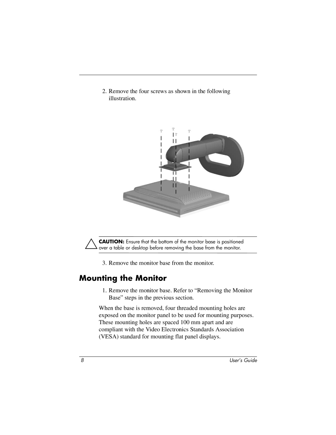 HP TFT 1825 manual Mounting the Monitor 