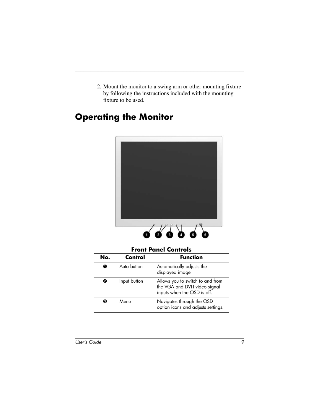 HP TFT 1825 manual Operating the Monitor, Front Panel Controls 