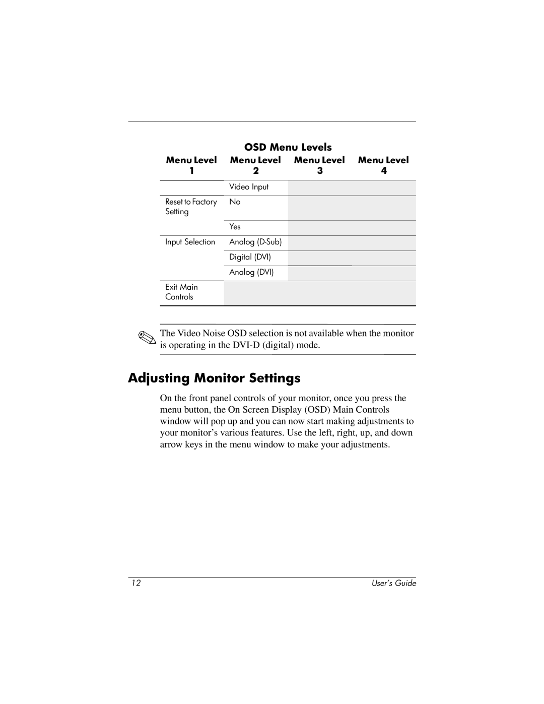 HP TFT 1825 manual Adjusting Monitor Settings 