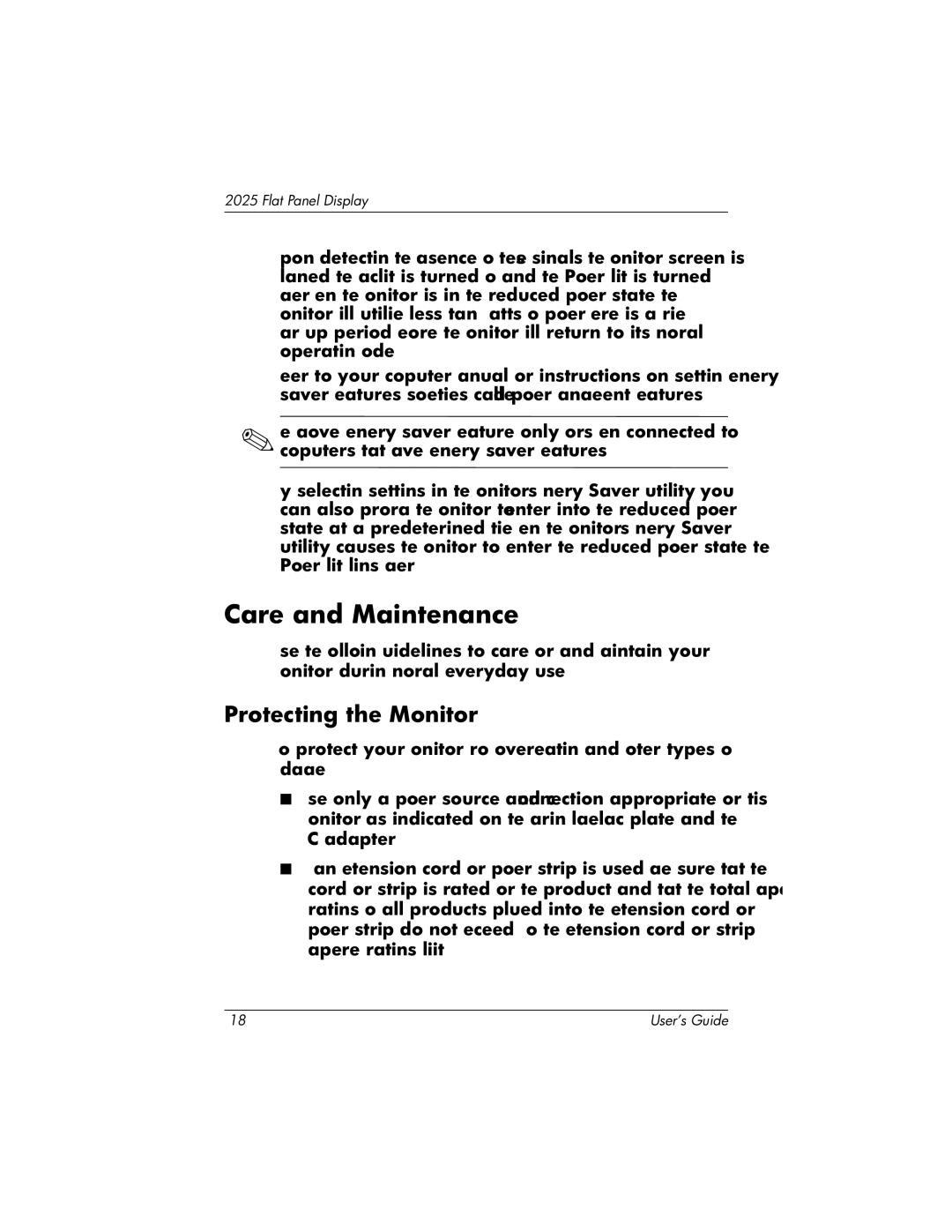 HP TFT 2025 manual Care and Maintenance, Protecting the Monitor 