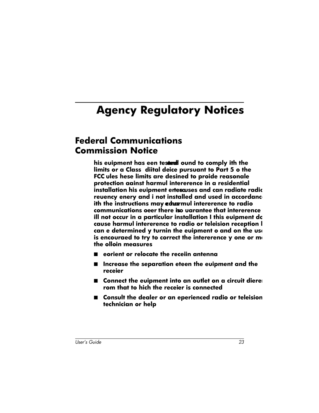 HP TFT 2025 manual Agency Regulatory Notices, Federal Communications Commission Notice 