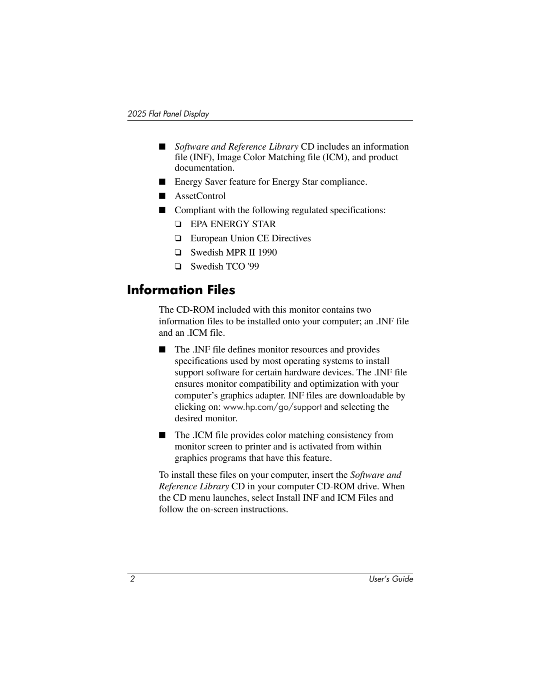 HP TFT 2025 manual Information Files 