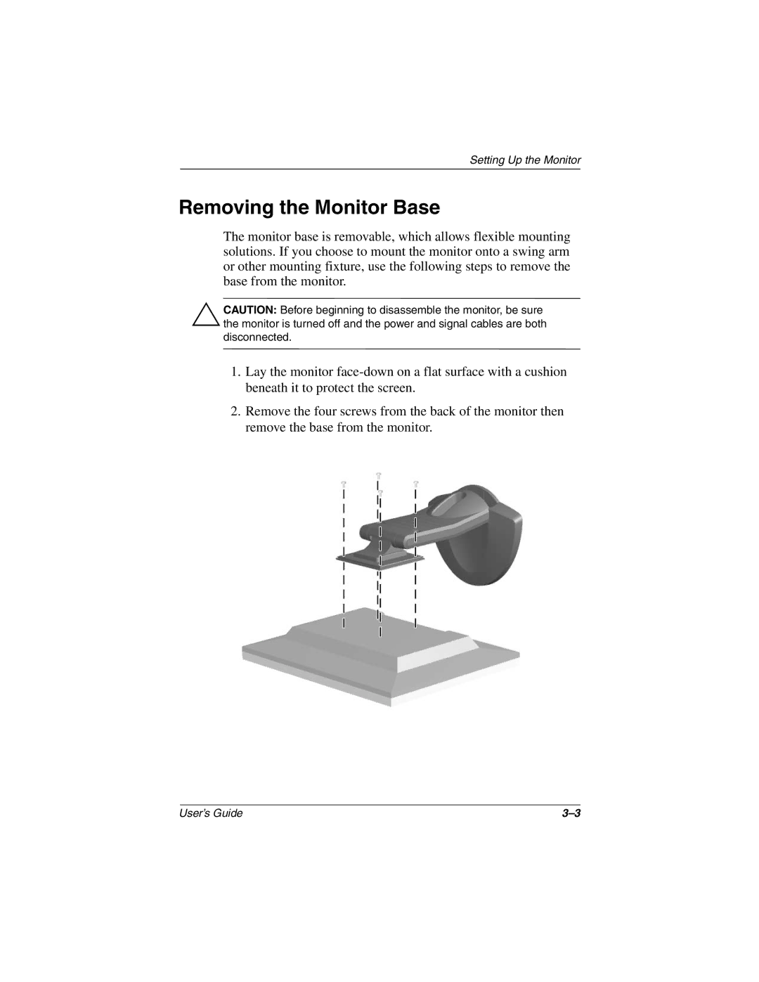 HP TFT1701 manual Removing the Monitor Base 