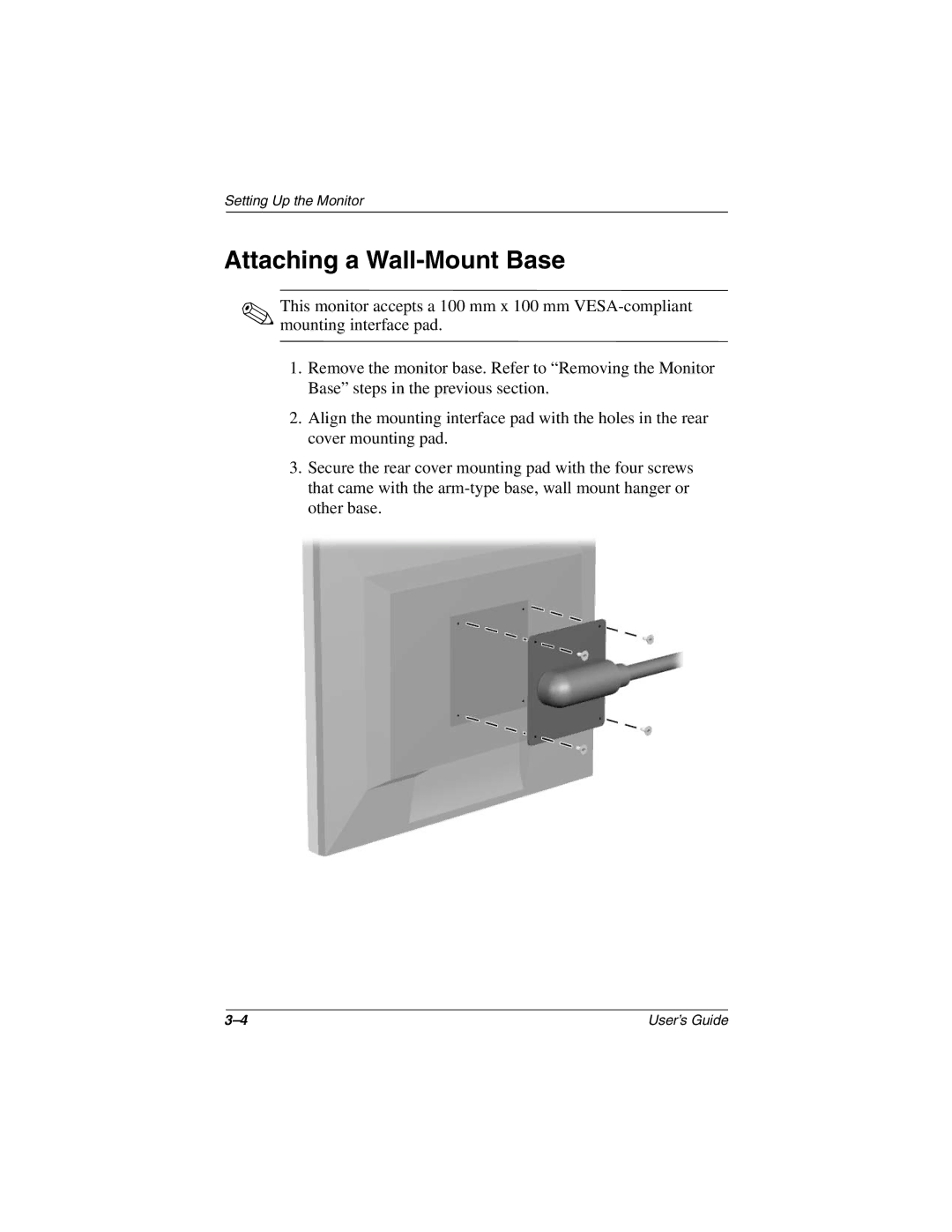 HP TFT1701 manual Attaching a Wall-Mount Base 