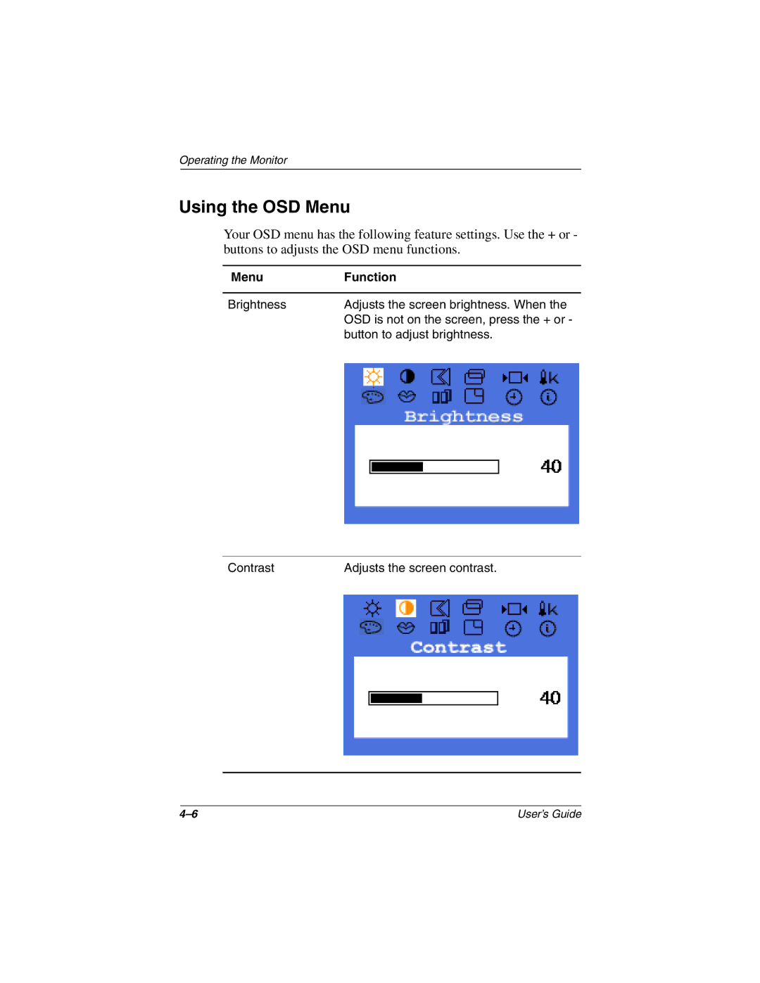 HP TFT1701 manual Using the OSD Menu, Menu Function 