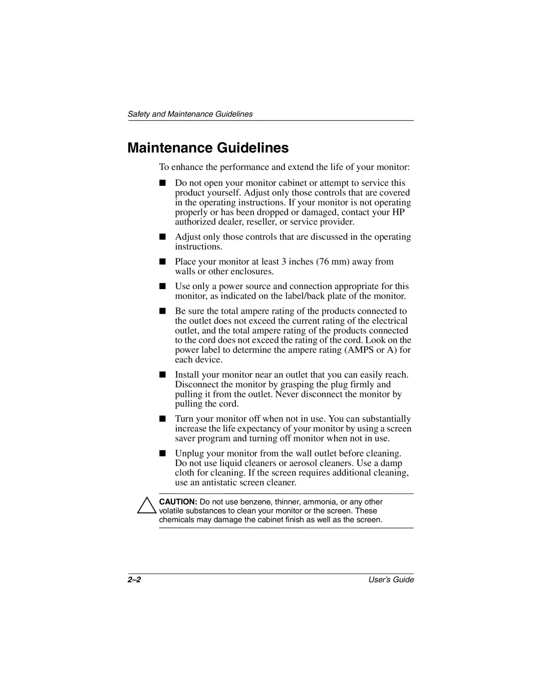 HP TFT1701 manual Maintenance Guidelines 