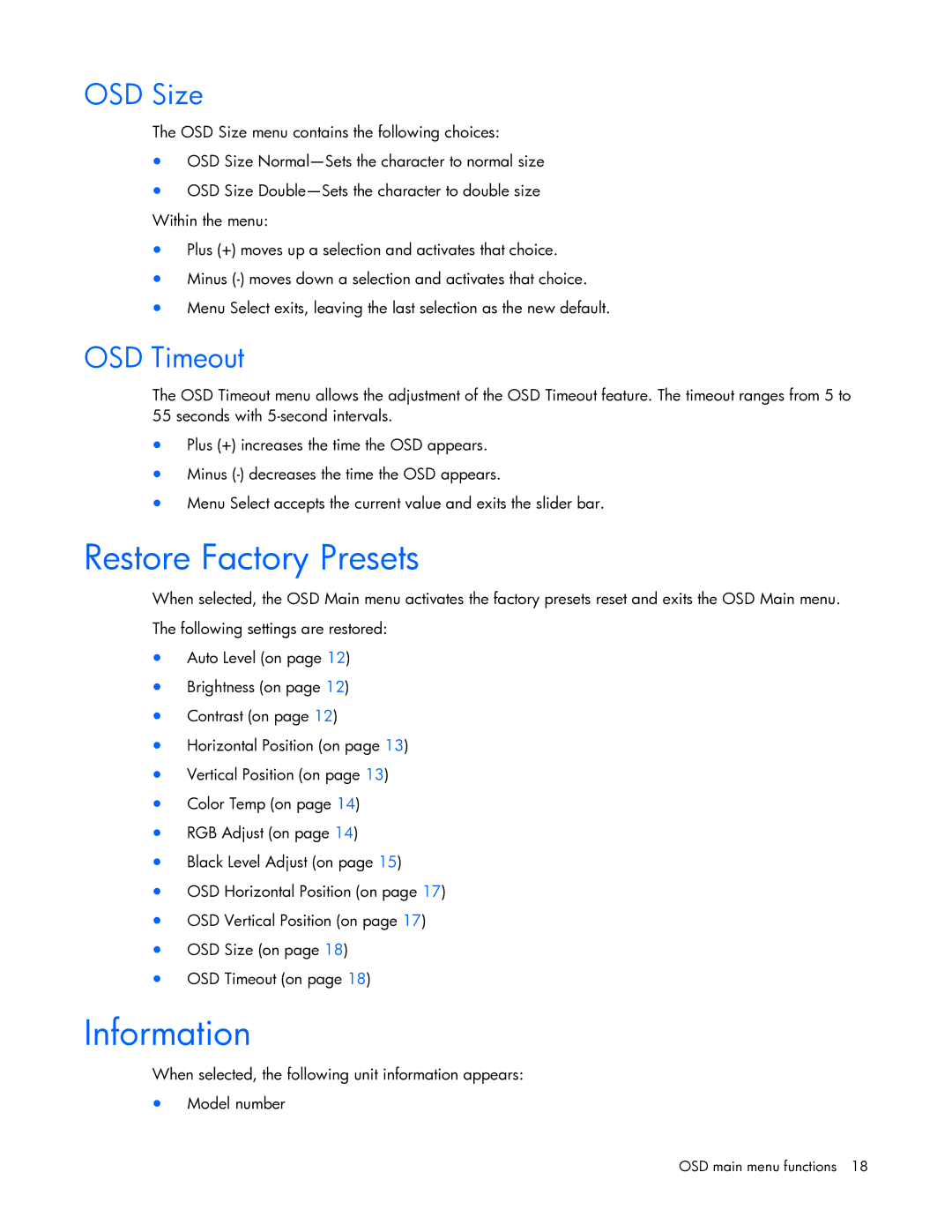 HP TFT7210R manual Restore Factory Presets, Information 