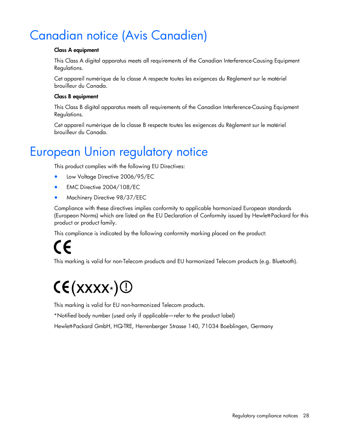 HP TFT7210R manual Canadian notice Avis Canadien, European Union regulatory notice 