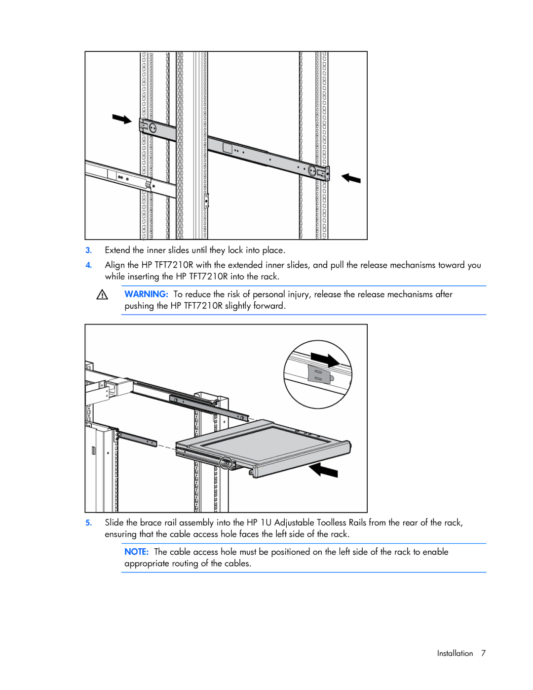 HP TFT7210R manual Installation 