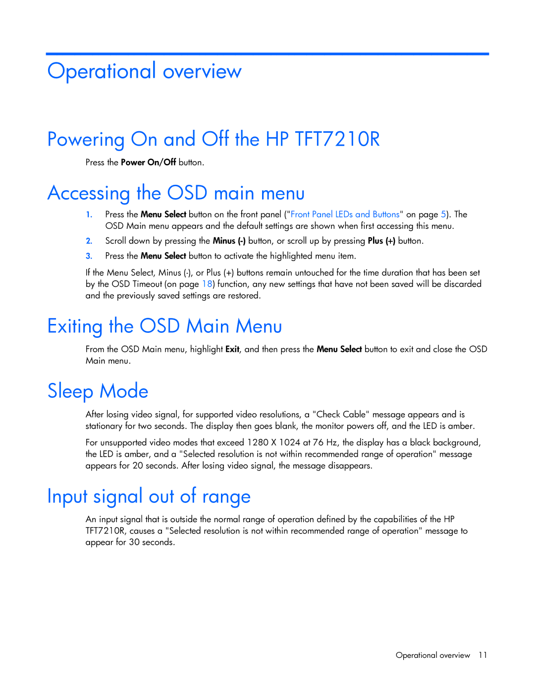 HP TFT7210R manual Operational overview 