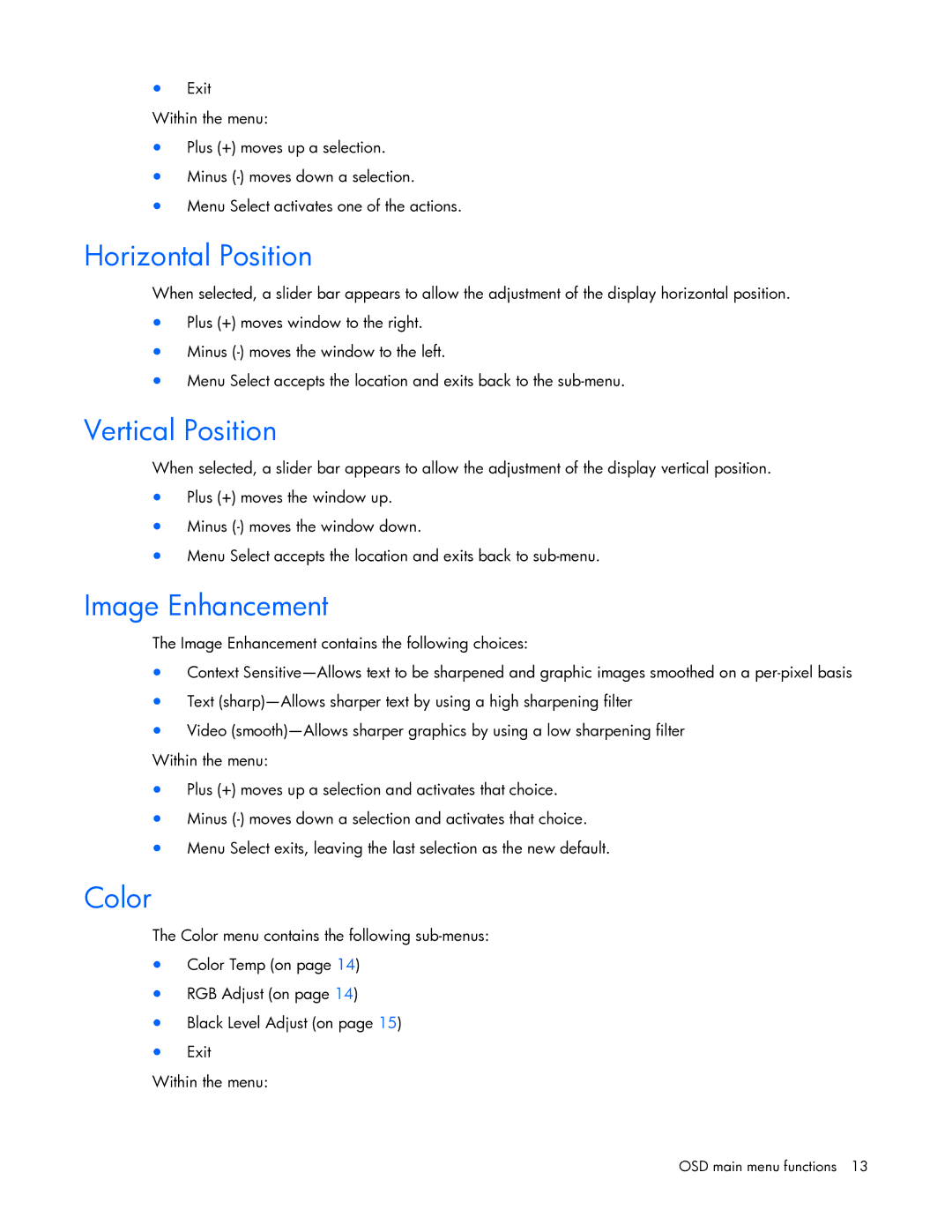 HP TFT7210R manual Horizontal Position 