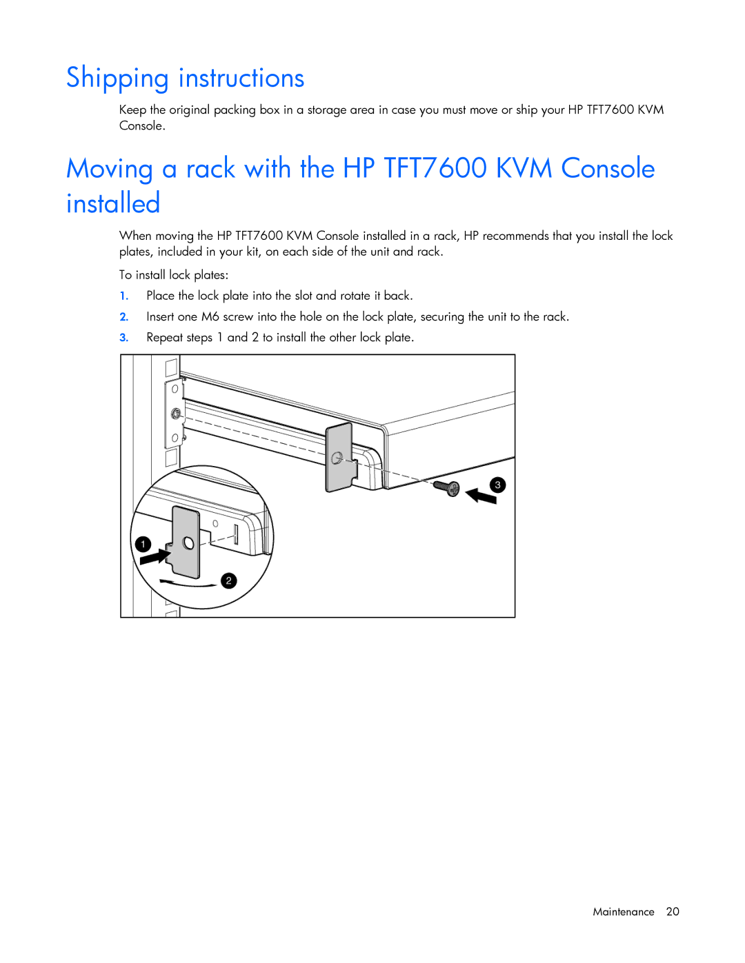 HP TFT7600 G2 manual Shipping instructions, Moving a rack with the HP TFT7600 KVM Console installed 