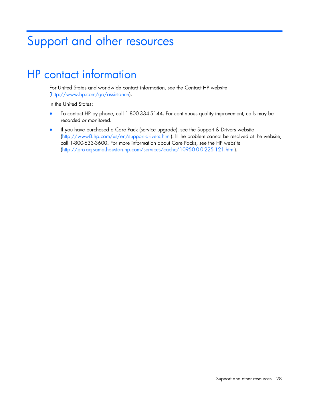 HP TFT7600 G2 manual Support and other resources, HP contact information 