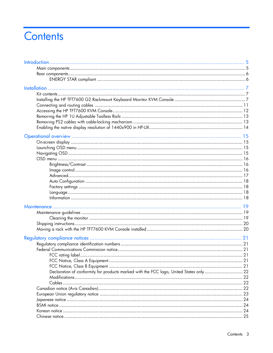 HP TFT7600 G2 manual Contents 