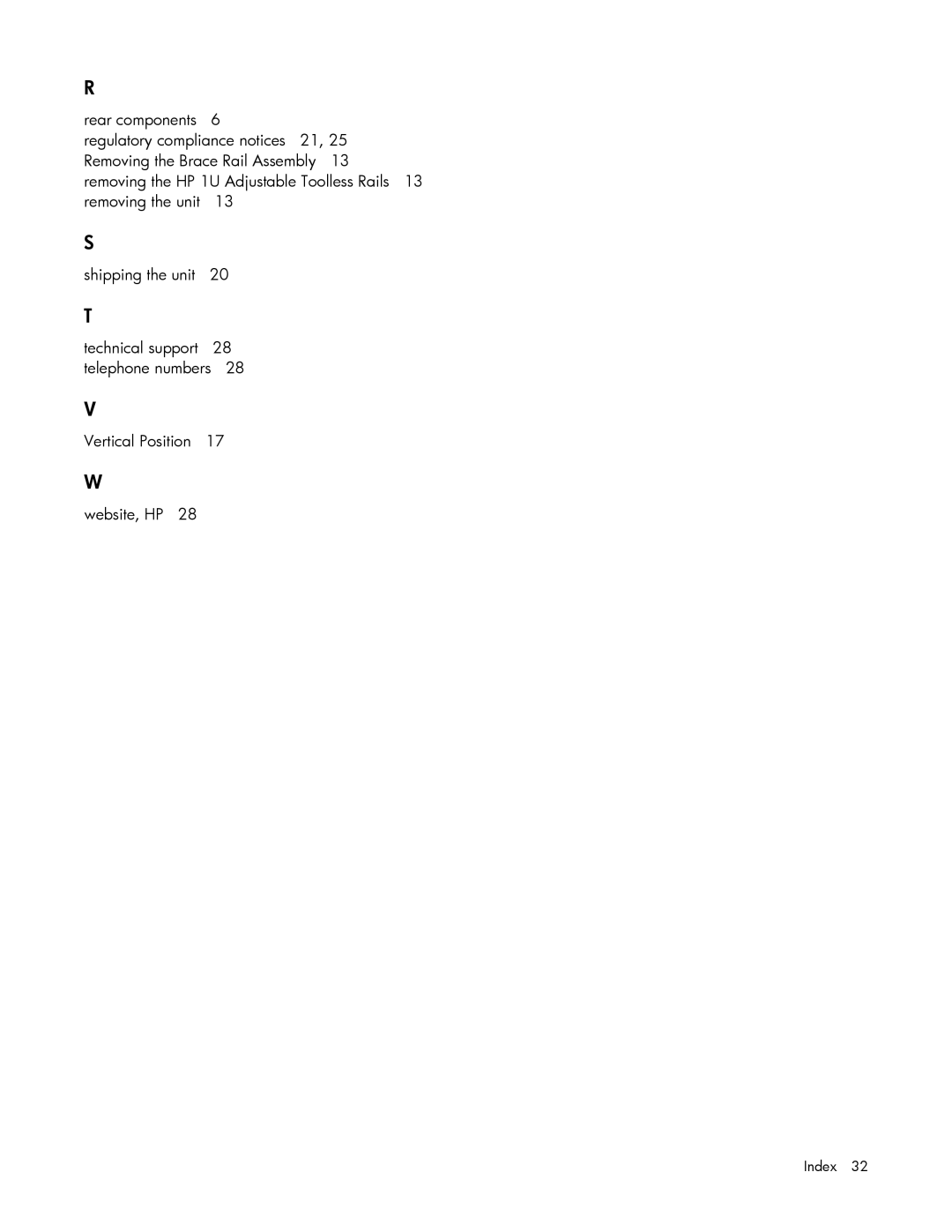 HP TFT7600 G2 manual Index 