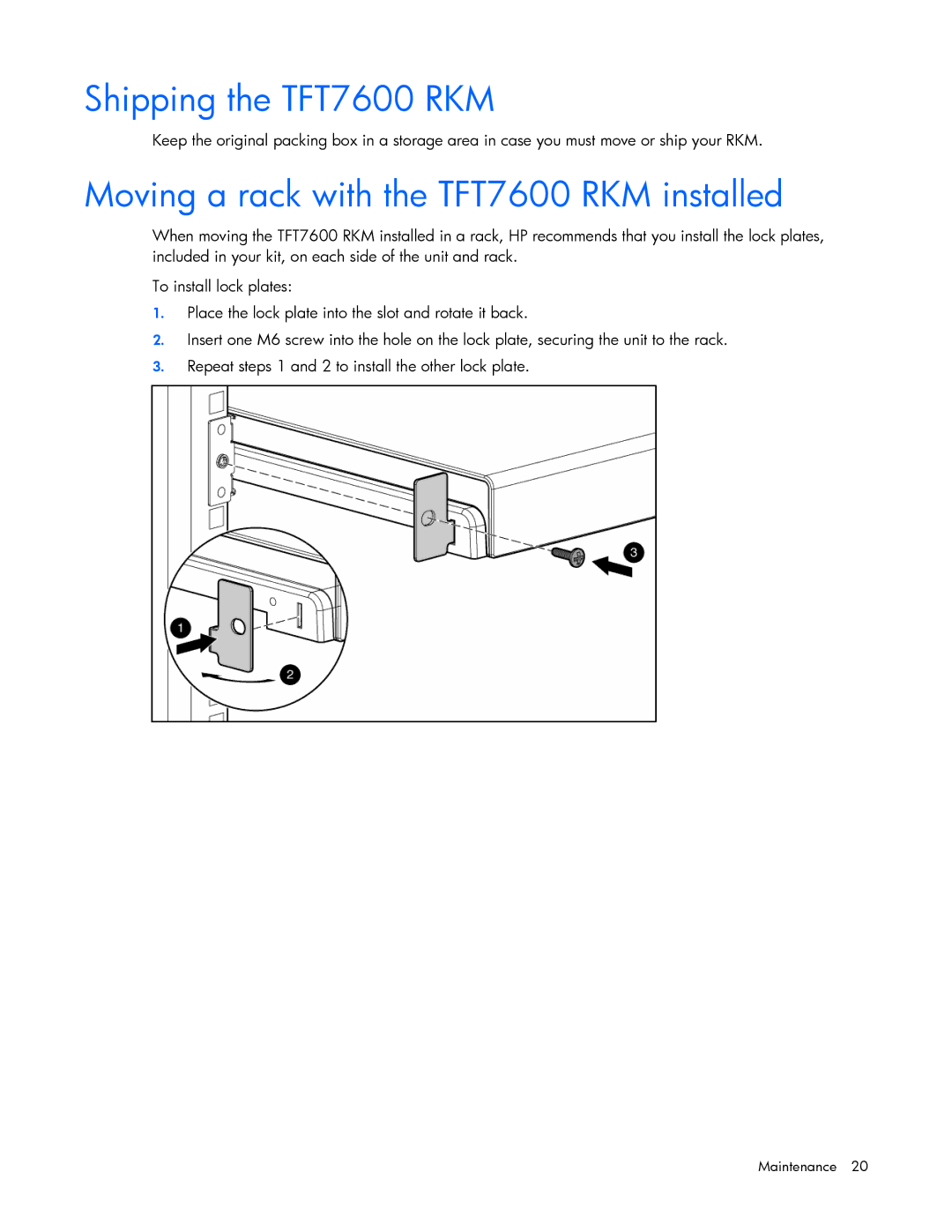 HP manual Shipping the TFT7600 RKM, Moving a rack with the TFT7600 RKM installed 