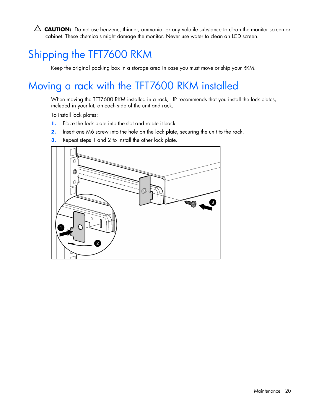 HP manual Shipping the TFT7600 RKM, Moving a rack with the TFT7600 RKM installed 