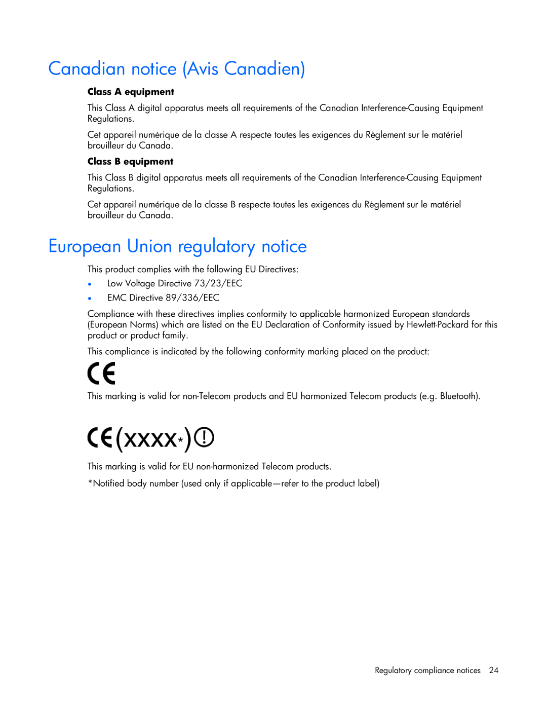 HP TFT7600 manual Canadian notice Avis Canadien, European Union regulatory notice 