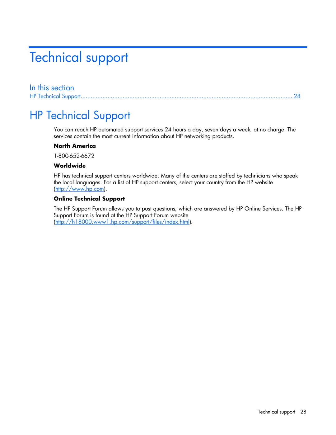 HP TFT7600 manual Technical support, HP Technical Support 