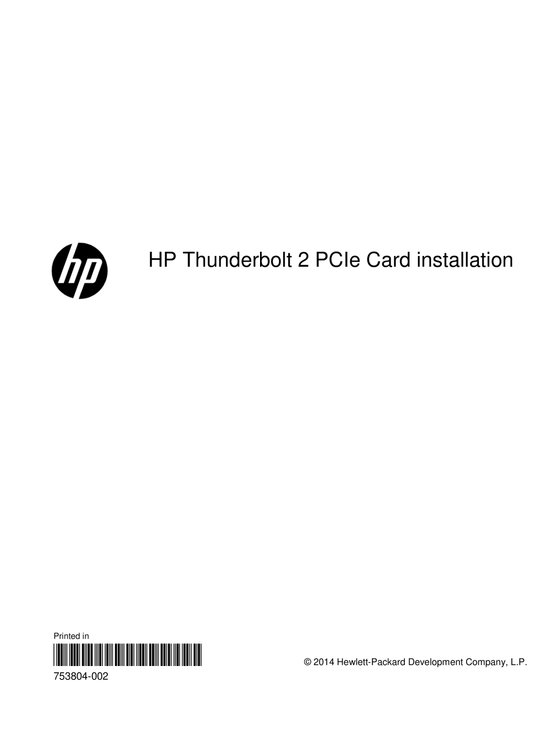 HP Thunderbolt-2 Ie 1-port I/O Card manual 753804-001 