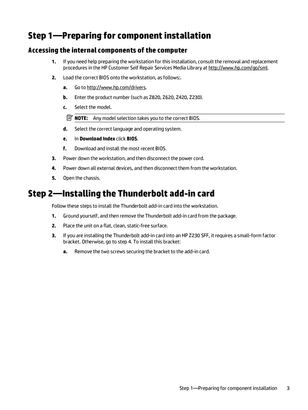 HP Thunderbolt-2 Ie 1-port I/O Card manual Preparing for component installation, Installing the Thunderbolt add-in card 