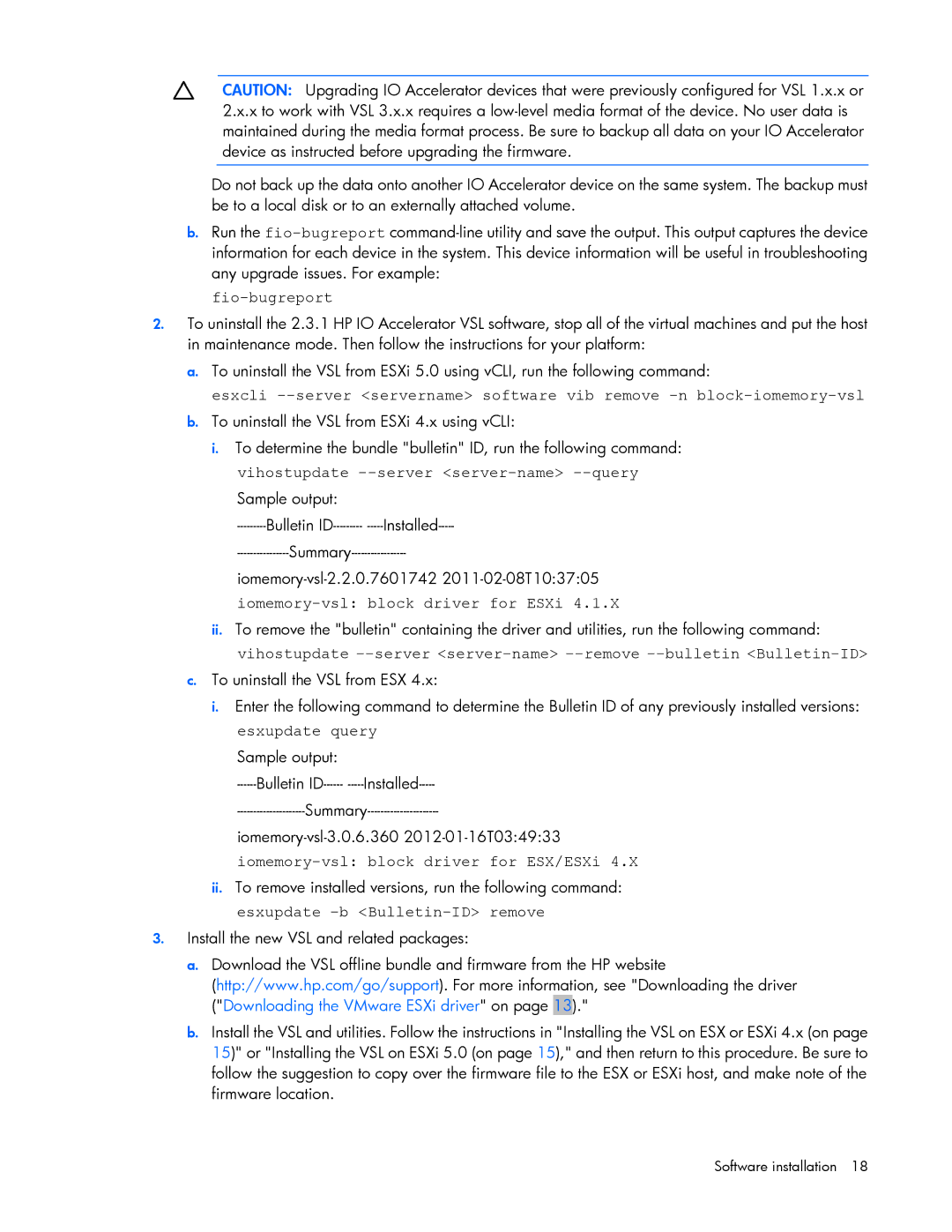 HP Thunderbolt 2-Port AiO Module ESXi/ESX manual Fio-bugreport, Iomemory-vsl block driver for ESXi 