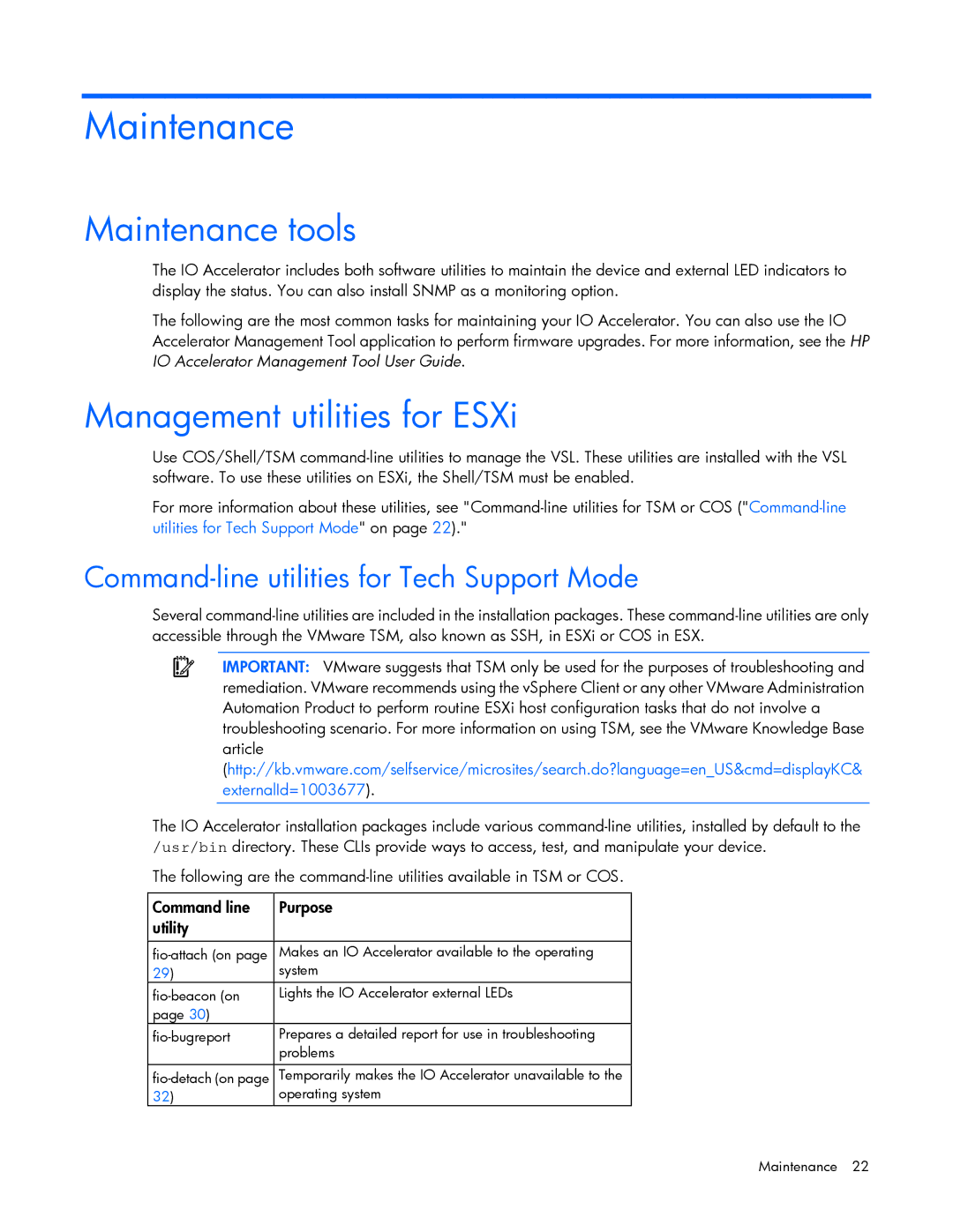 HP Thunderbolt 2-Port AiO Module ESXi/ESX manual Maintenance tools, Management utilities for ESXi 