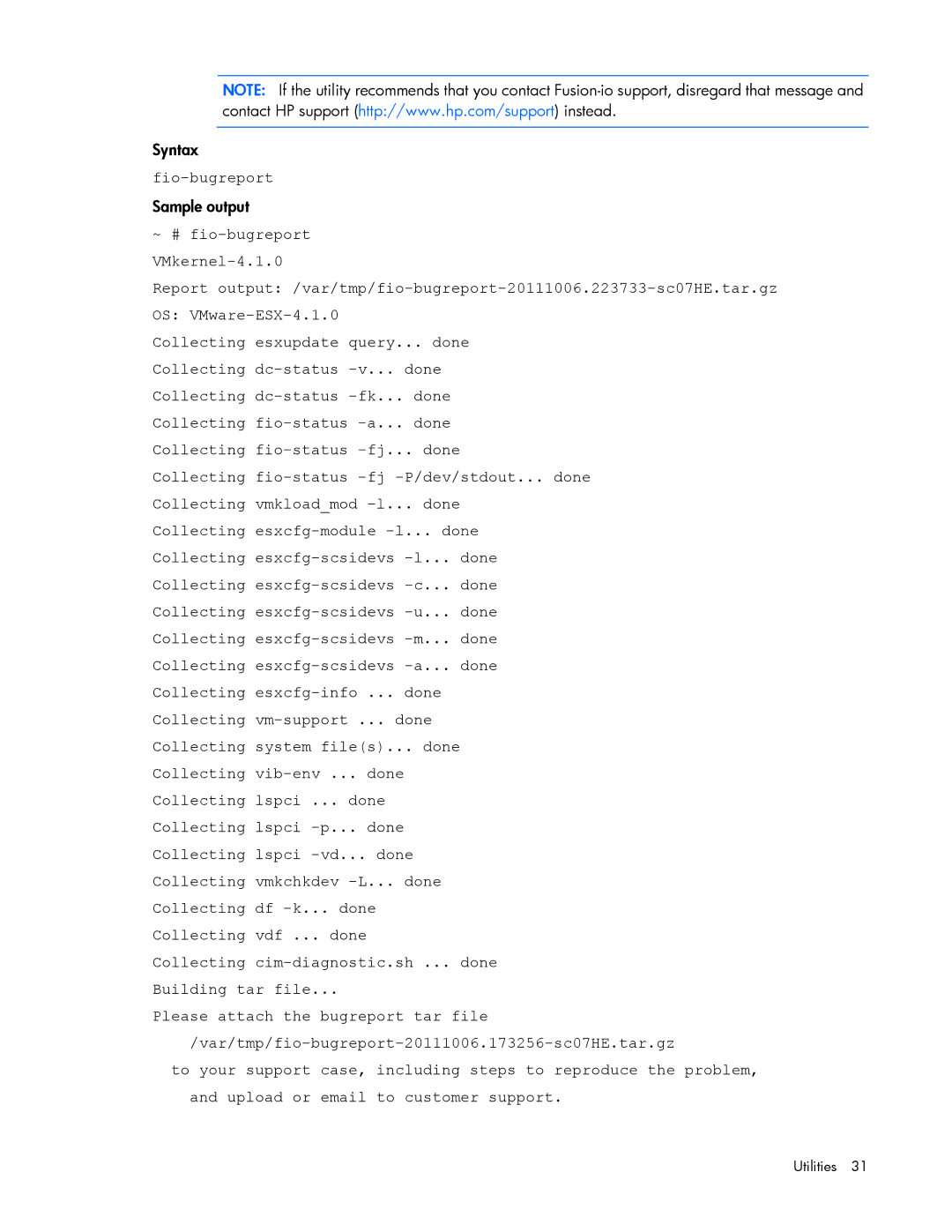 HP Thunderbolt 2-Port AiO Module ESXi/ESX manual Fio-bugreport 