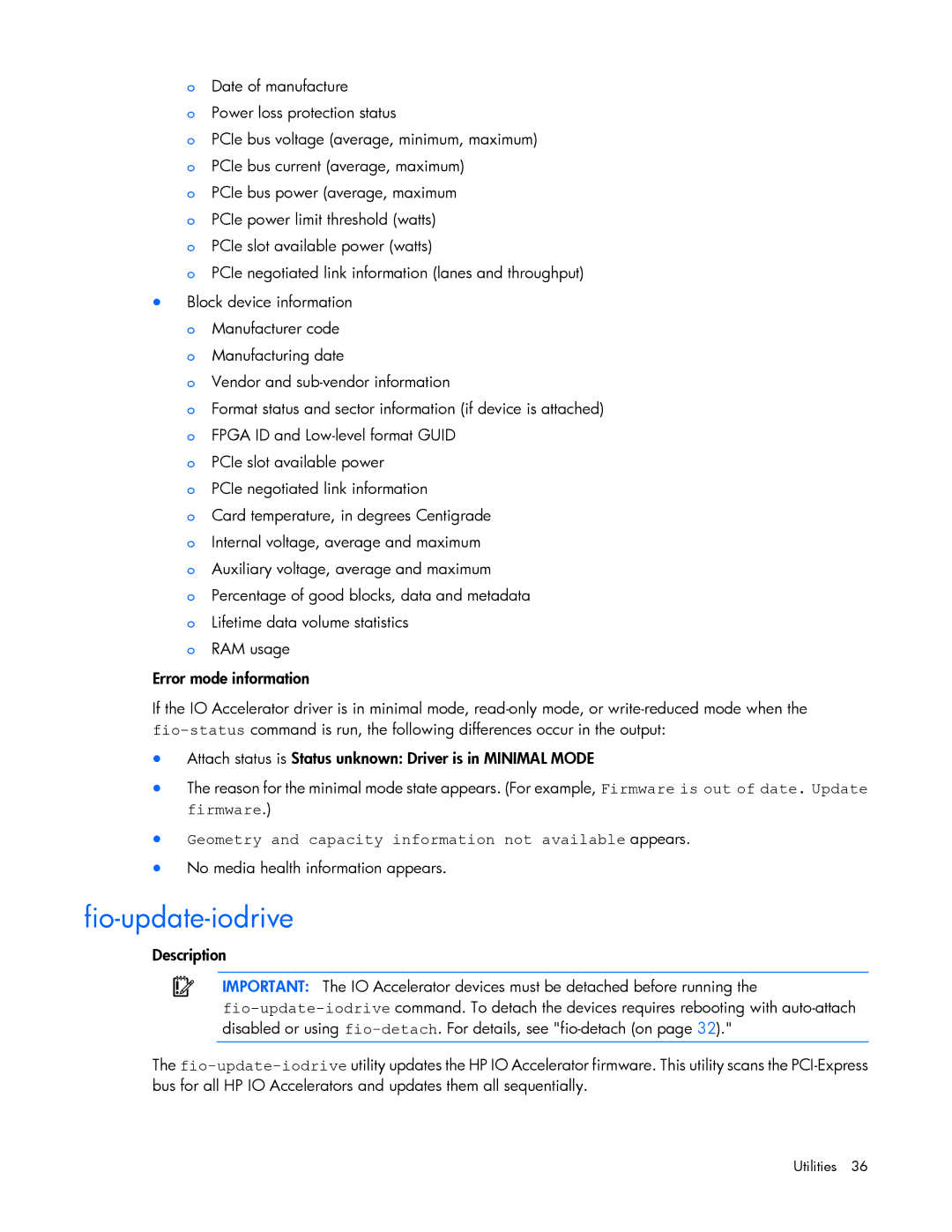 HP Thunderbolt 2-Port AiO Module ESXi/ESX Fio-update-iodrive, Geometry and capacity information not available appears 