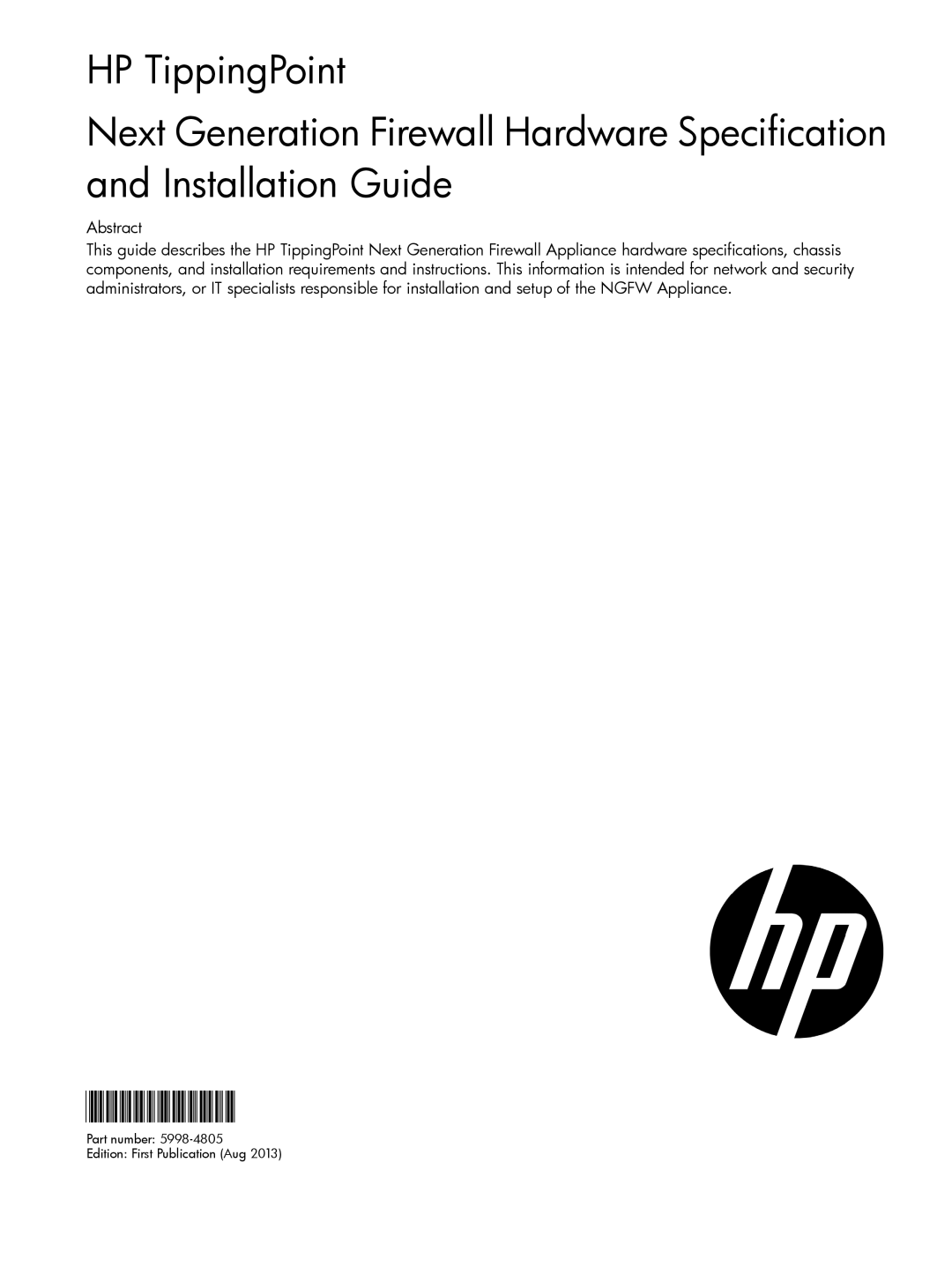 HP TippingPoint Next Generation Firewall manual 5998-4805 