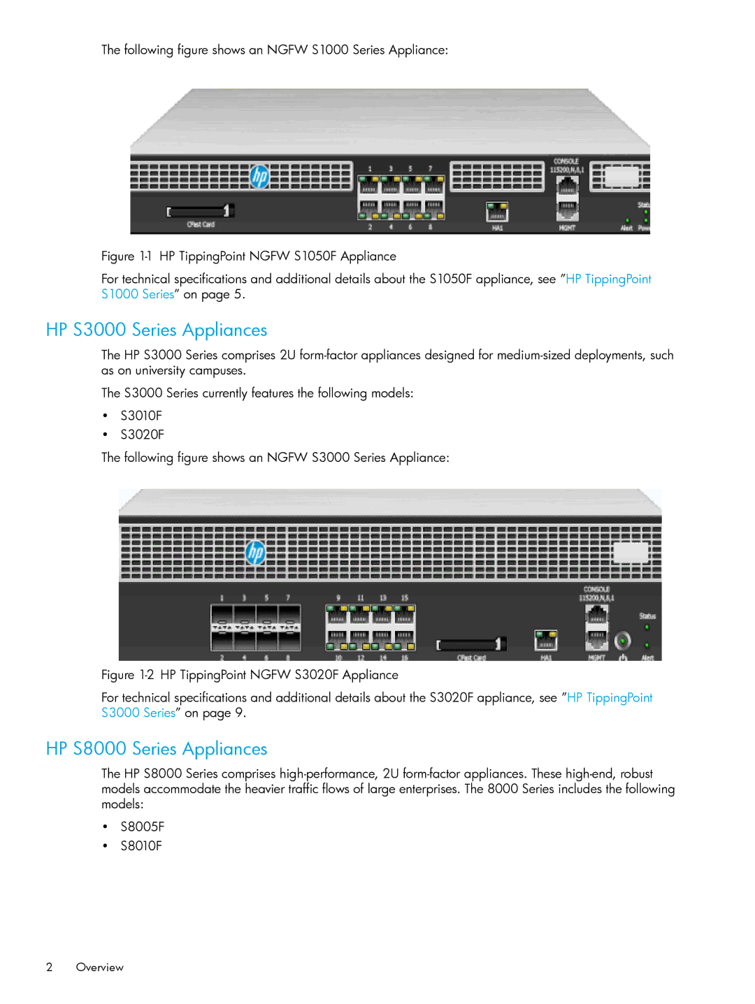 HP TippingPoint Next Generation Firewall manual HP S3000 Series Appliances, HP S8000 Series Appliances 