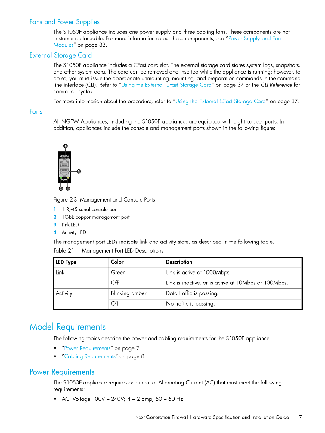 HP TippingPoint Next Generation Firewall manual Model Requirements, Power Requirements 