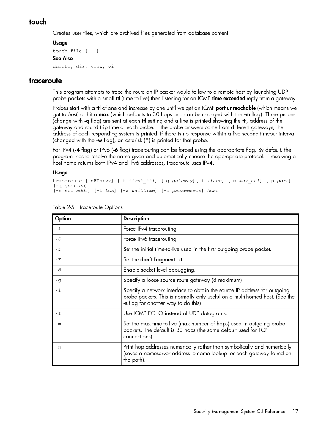 HP TippingPoint Next Generation Firewall manual Touch, Traceroute 