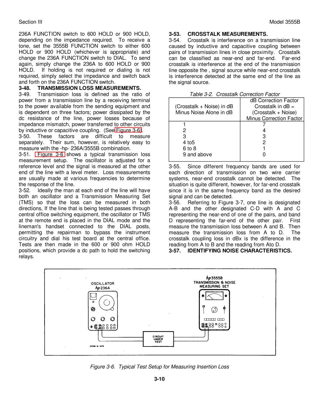 HP TM 11-6625-2779-14&P manual Transmission Loss Measurements, Crosstalk Measurements, Crosstalk Correction Factor 