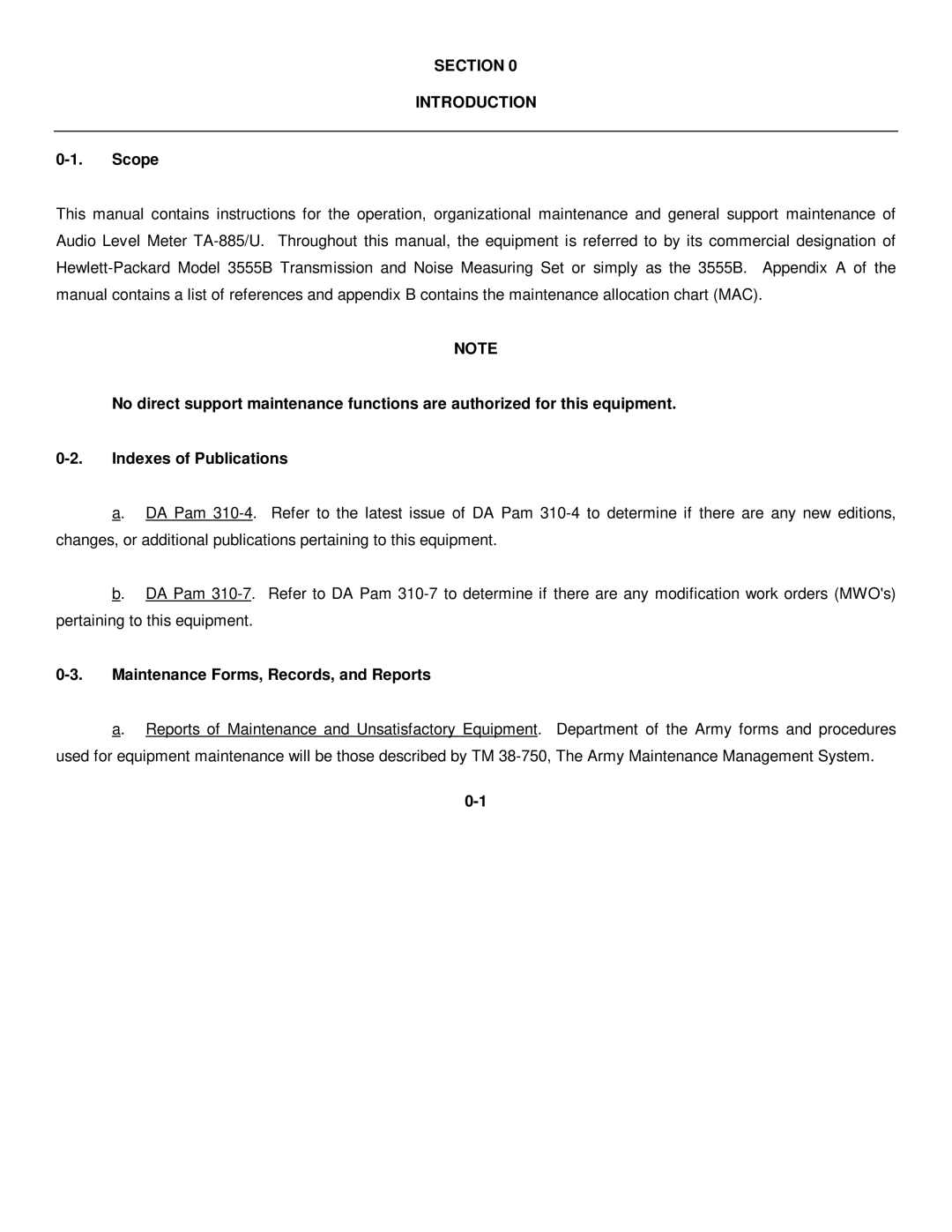 HP TM 11-6625-2779-14&P manual Section Introduction, Scope, Maintenance Forms, Records, and Reports 