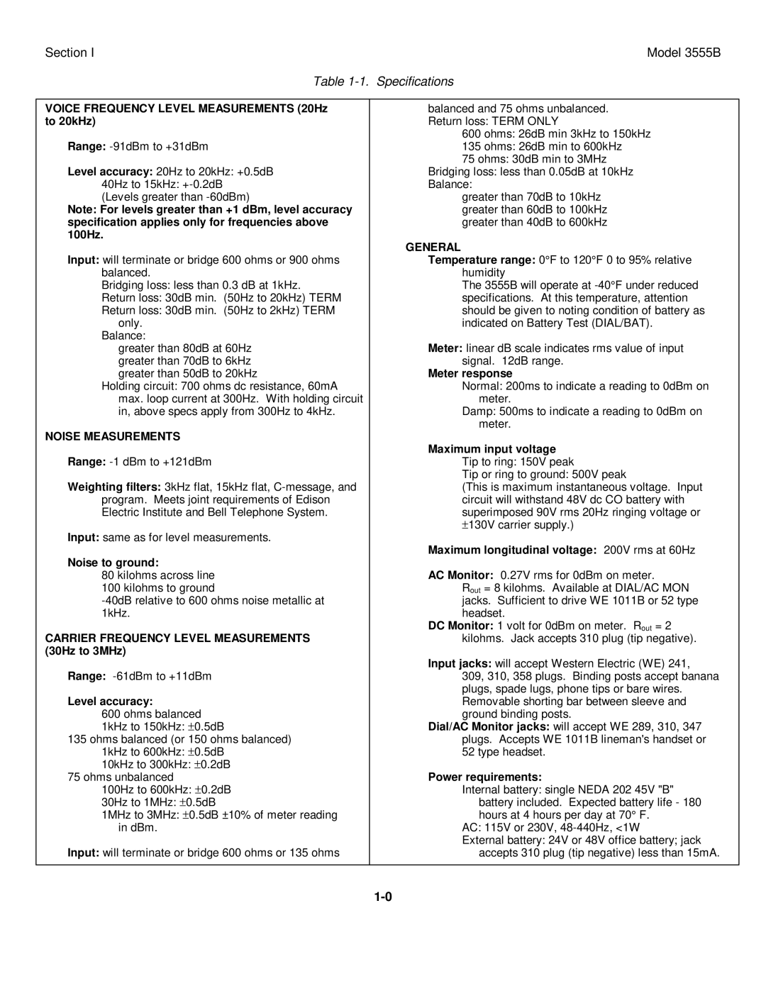 HP TM 11-6625-2779-14&P manual Specifications, Voice Frequency Level Measurements 20Hz to 20kHz 