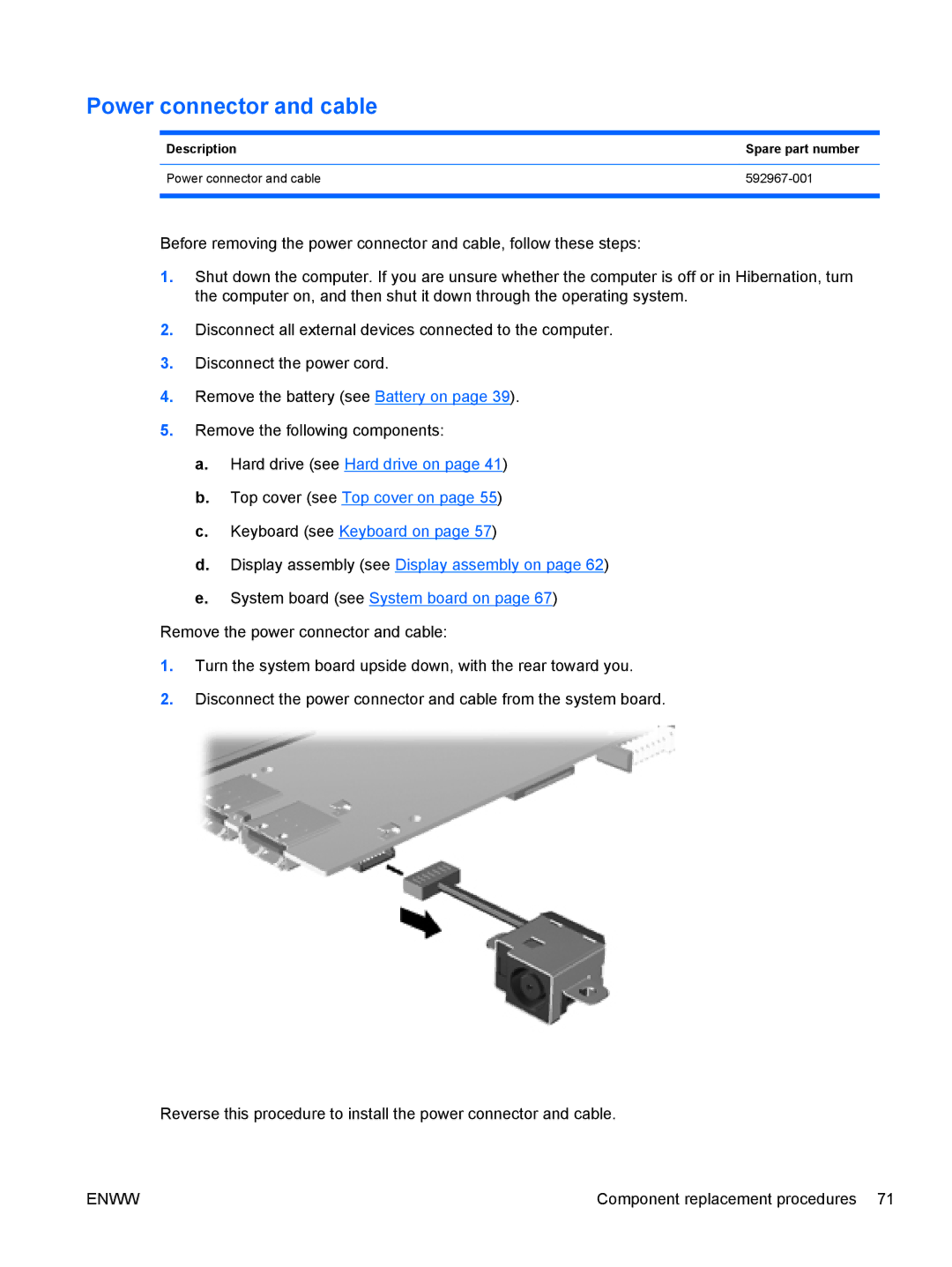 HP tm2-1010ee, tm2-1073nr, tm2-1070us, tm2-1079cl, tm2-1072nr, tm2-1020tx, tm2-1016tx, tm2-1014tx manual Power connector and cable 