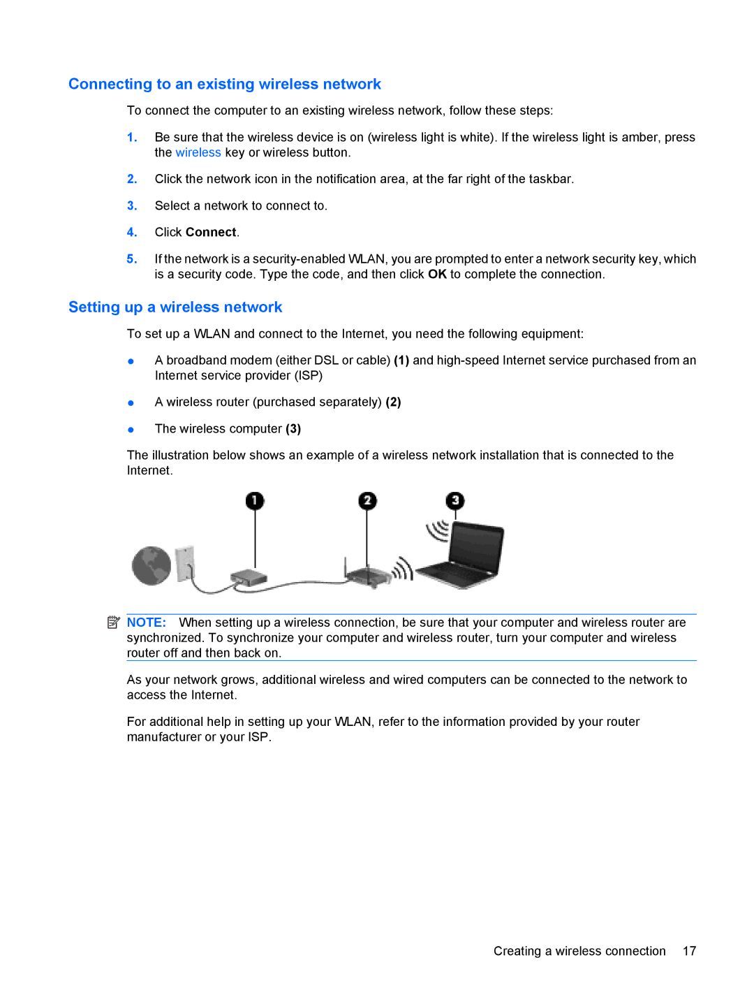 HP tm2-1070us, tm2-2001sl, tm2-2001xx, tm2-1073nr Connecting to an existing wireless network, Setting up a wireless network 