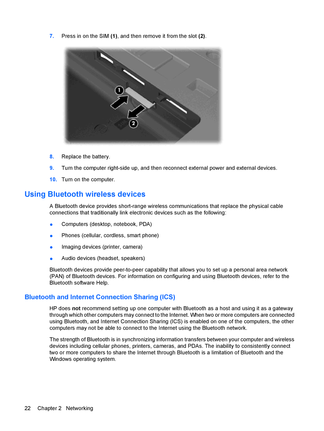 HP tm2-1018tx, tm2-2001sl, tm2-2001xx manual Using Bluetooth wireless devices, Bluetooth and Internet Connection Sharing ICS 