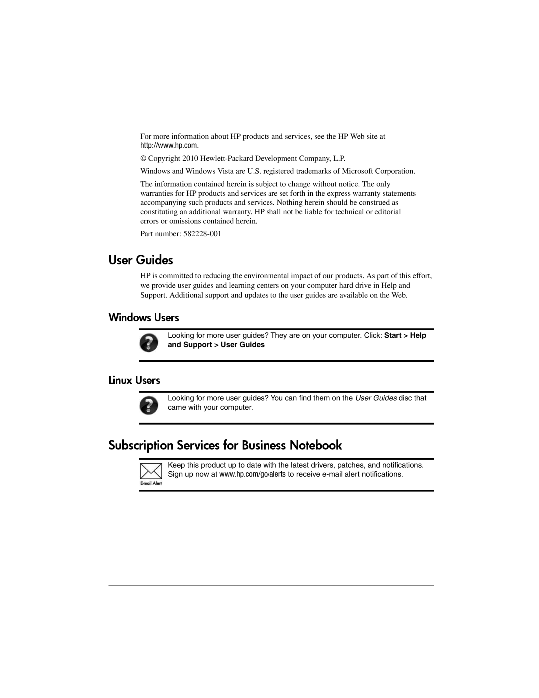 HP tm2t-2100, tm2-2150us, tm2t-2200 User Guides, Subscription Services for Business Notebook, Windows Users, Linux Users 