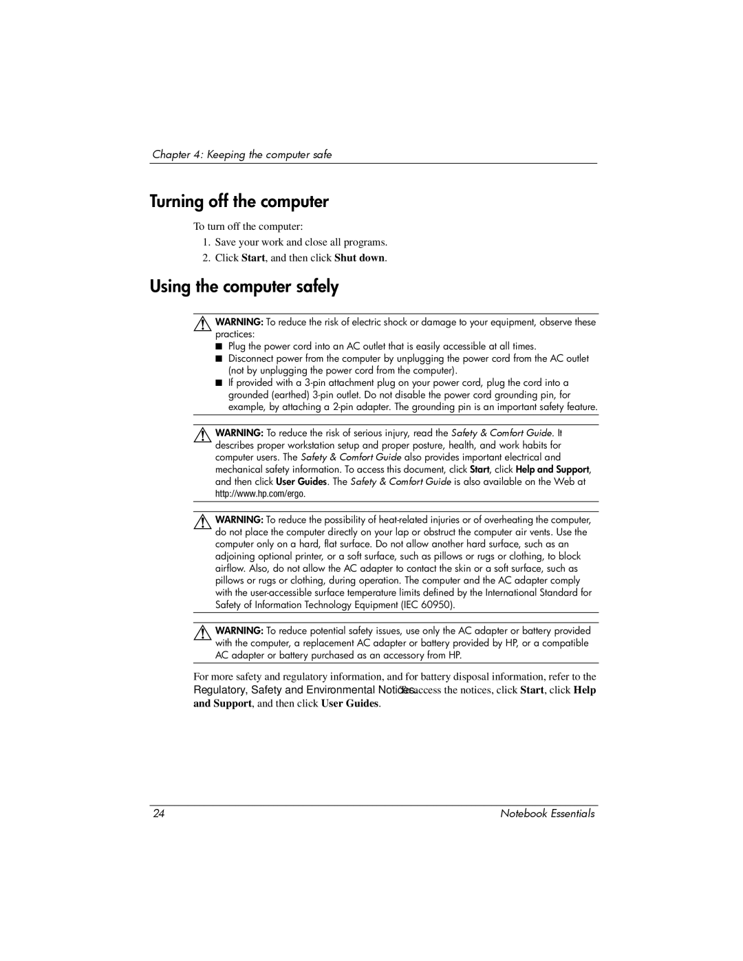 HP tm2-2150us, tm2t-2200, tm2t-2100 manual Turning off the computer, Using the computer safely 