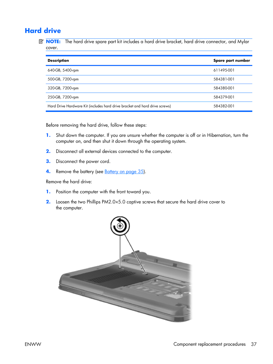 HP TM2 manual Hard drive 