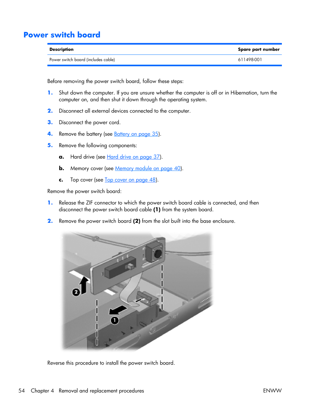 HP TM2 manual Power switch board 