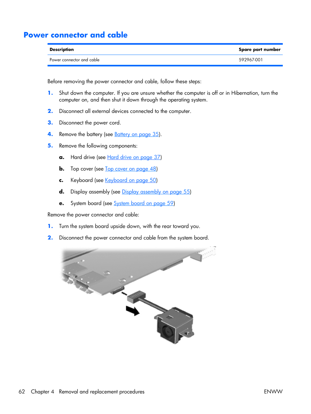 HP TM2 manual Power connector and cable 