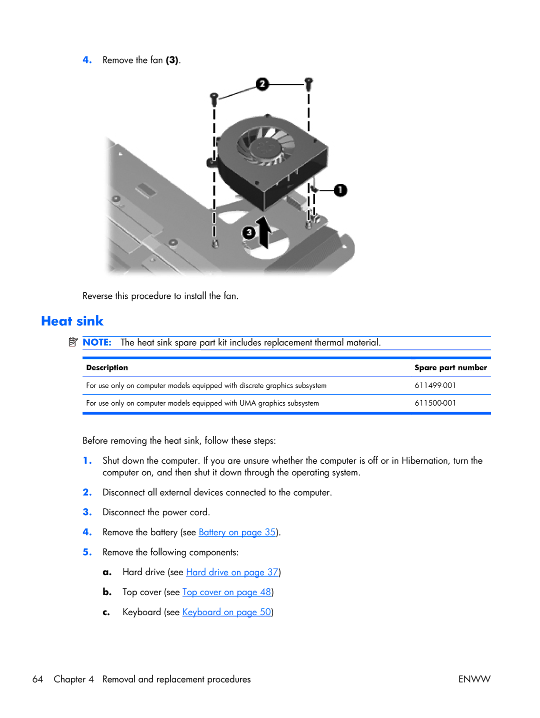 HP TM2 manual Heat sink, Description Spare part number 