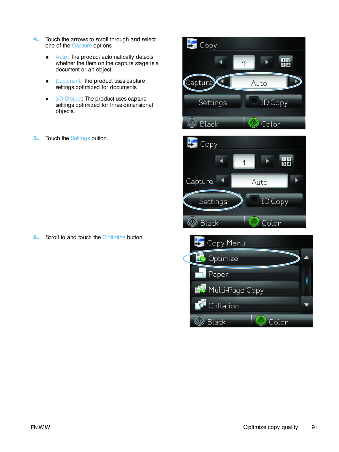 HP TopShot CF040ARBGJ manual Optimize copy quality 