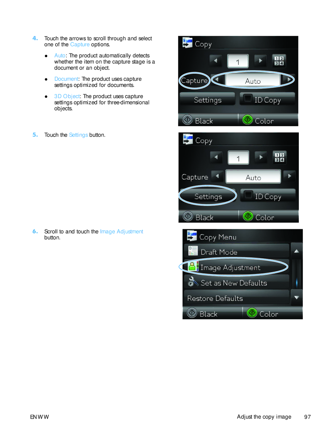 HP TopShot CF040ARBGJ manual Adjust the copy image 