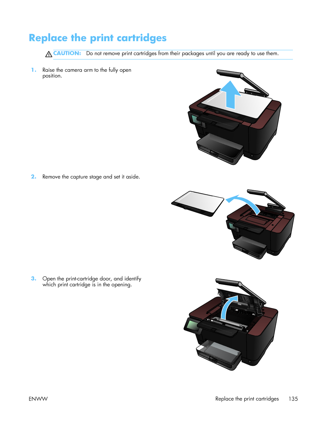 HP TopShot CF040ARBGJ manual Replace the print cartridges 