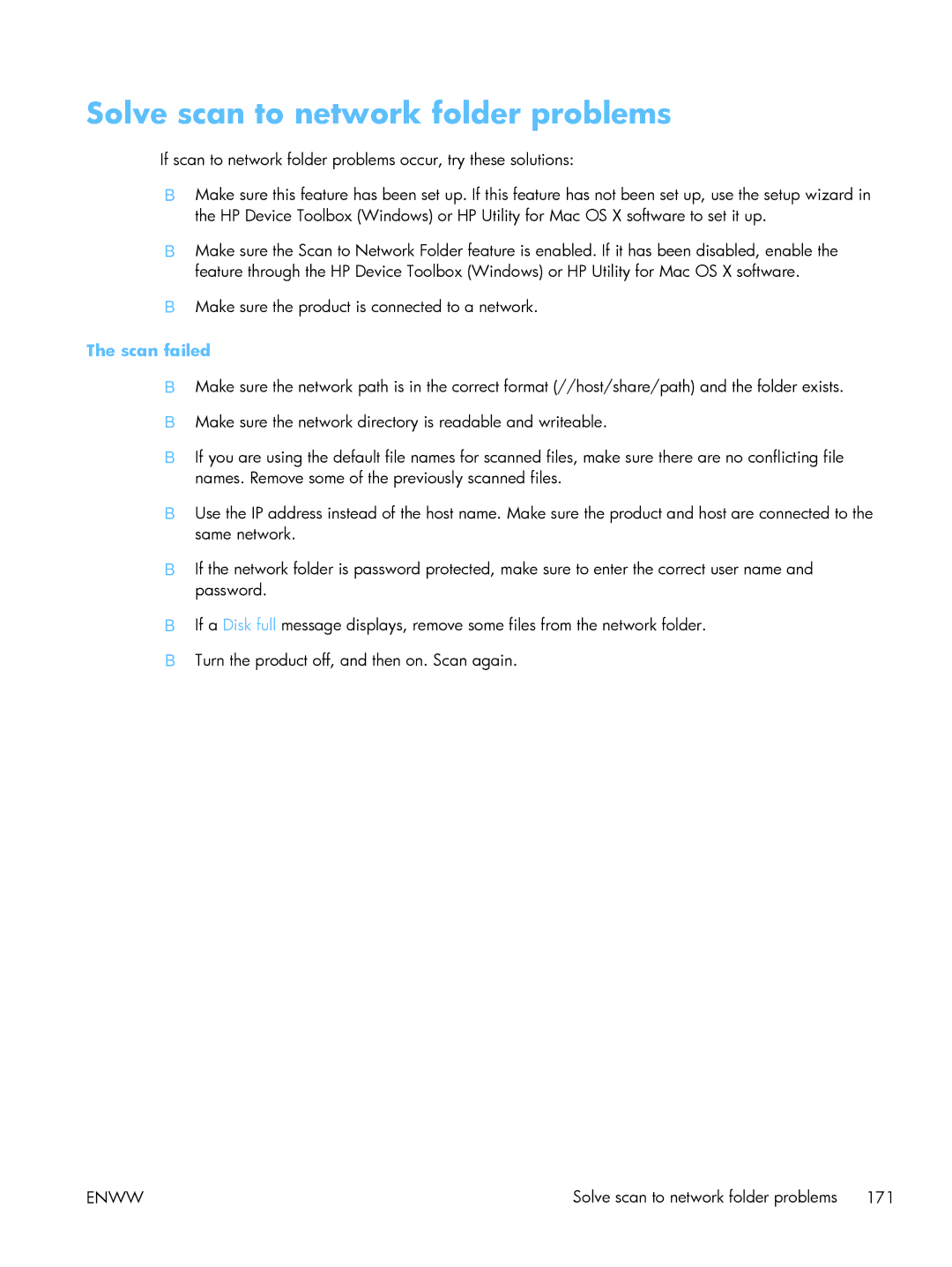 HP TopShot CF040ARBGJ manual Solve scan to network folder problems, Scan failed 