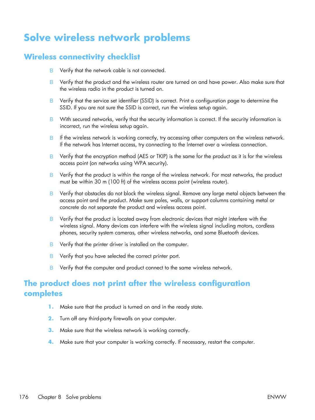 HP TopShot CF040ARBGJ manual Solve wireless network problems, Wireless connectivity checklist 